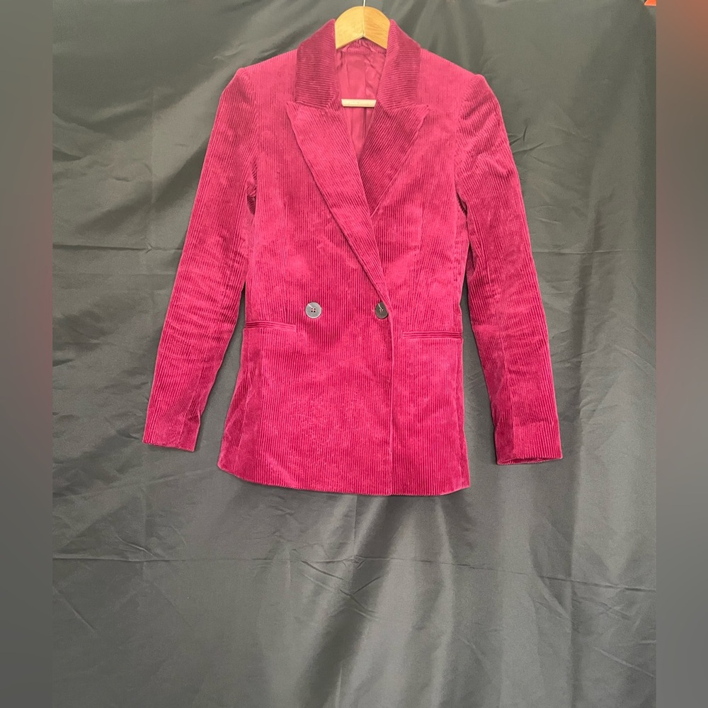 & Other Stories Burgundy Berry Corduroy Double Breasted Blazer - Picture 2 of 9